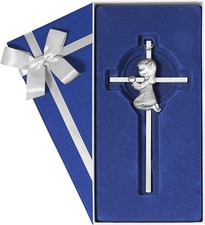 Baby Wall Cross Baptism Gifts for Girl, 7-Inch Silver Praying Girls Baptism Cros picture