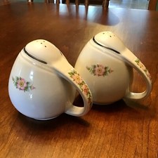 Hall China Rose VTG Rose Parade Sani-Grid Salt Pepper Cork Stopper Shakers picture