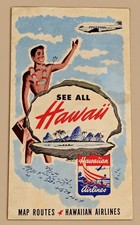 1953 Hawaiian Airlines See All Hawaii Route Map Travel Brochure Vintage Aviation picture