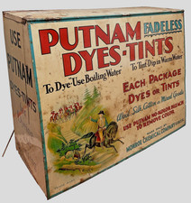 ANTIQUE ALUMINUM PUTNAM DYES & TINTS ADVERTISING STORE DISPLAY CABINET picture