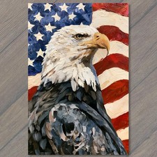 POSTCARD Eagle American Flag Stars Stripes Patriotic Bald Eagle Portrait Animal picture