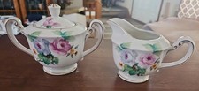 Rosetti Chicago USA Cream Creamer & Sugar Bowl Japan Roses Gold Trim Vintage  picture