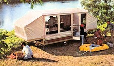 Vintage Pop Up Camper Camelot Deluxe Advertising Camping Vtg Postcard K28 picture