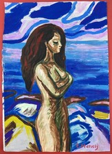 Edvard Munch Drawing on paper (Handmade) signed Mixed Media picture