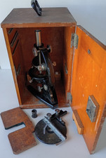 CARL ZEISS JENA ANTIQUE MICROSCOPE 234504 IN ORIGINAL WOODEN CASE picture