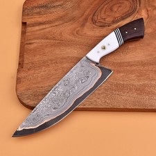 Handcrafted Copper Damascus Chef knife High Carbon 1095 Sharp Edge  Bone & Wood picture
