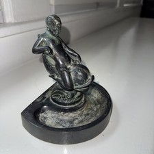Stevens Hotel Chicago 1927 Grand Opening Bronze / Iron Boy Dolphin Figure  Tray picture