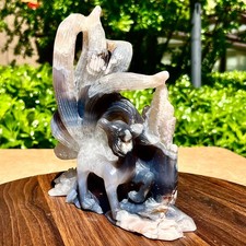 2.79LB Hand carved natural black cherry blossom agate crystal spiritual energy picture