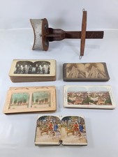 Antique Patent 1897 Wooden Handheld 3D Stereoscope Viewer with 100+ Cards USA picture