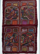 Vintage Kuna Mola Panama Applique Folk Art 25”x17” Matted Textile Needlework picture
