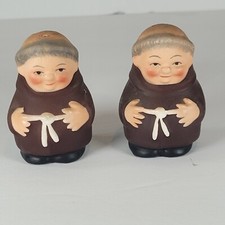 Vintage W. Germany Goebel Porcelain Friar Tuck Brown Monk Salt & Pepper Shakers picture