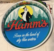 Vintage 1981 Hamm’s Beer Bear 13” Metal Serving Tray Sky Blue Waters Breweriana picture