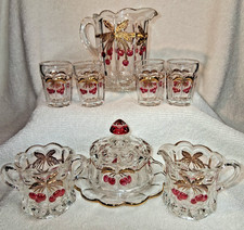 VTG. MOSSER MINI CHERRY THUMBPRINT CHILDS TOY  8 PC. SET (WATER SET & TABLE SET) picture