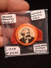 Antique 1909 Karl Marx, Proletarians Celluloid Pinback Button Steiner Engraving picture