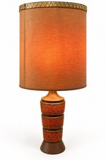 Vintage 1966 C.N. Burman Brutalist Table Lamp Fat Lava Orange MCM W/Period Shade picture