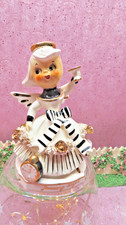 Vtg  RARE TMJ January Angel New Years Clock GOLD ROSES Striped Sash Bow Dress picture