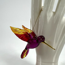 Glass Hummingbird Ornament Purple Red w/ Gold Beak Hanging String picture