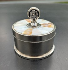 Vintage Ralph Lauren Wentworth Mother of Pearl Inlay Chrome Trinket Box picture