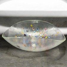 Murano Venetian Art Glass Folded Dish Bowl Clear W Millefiori Original Label picture
