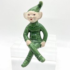 Vintage Green Elf Christmas Shelf Sitter by Treasure Craft Ceramic Kitsch 3.5