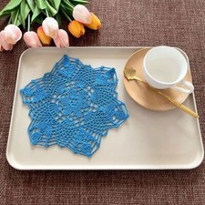 4Pcs/Lot Blue Vintage Hand Crochet Lace Flower Doilies Snowflake Placemats 8.6