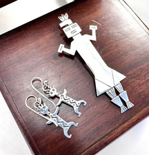 VTG Native American Navajo Sterling Silver Yei Spirit Pin Brooch & earring set picture