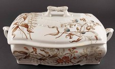 ANTIQUE 1887 EDWARDS BROS FENTON ENGLAND AESTHETIC RECTANGLE SERVING BOWL W/LID picture