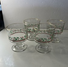 VTG Arby's 1980s Libbey Glass Christmas Holly Berry Dessert Dishes Set of 4 picture