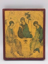 Byzantine Icon Art Reproduction Holy Trinity on Wood Plaque Wall Hanging picture