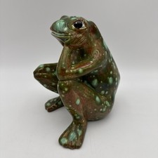 Vintage Arnels Thinker Spotted Frog Green Glossy Ceramic Figurine picture