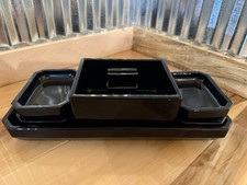 Black Glass Vanity Set with Tray, Lidded Boxes, Dishes, and Stand picture