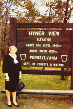 Elegant Old Woman at Hyner View Sign, Pennsylvania: 1970's 35mm Slide picture