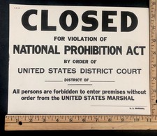 Vintage Closed National Prohibition Act Sign  Lot Of Three picture