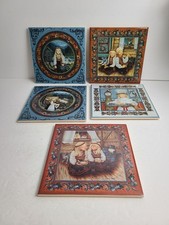 Suzanne Toftey Norwegian Children Square Tiles Floral Set Lot Of 4 Girls Sweet  picture