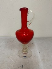 Vintage Bischoff Mid Century Ruby Red Glass Bubble Stem Decanter Bottle picture