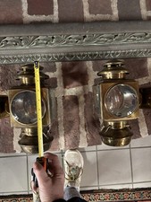 Vintage E & J Antique Brass Coach Lamps (a Pair Of) wired For Electric picture