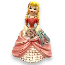 Vintage Lefton Planter Southern Belle Girl Pink Dress Blonde 1950s Rare Pink picture