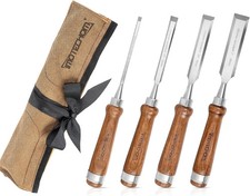 4-Pieces Woodworking Wood Chisel Set with Canvas Bag, Razor Sharp CR-V 60 Steel picture