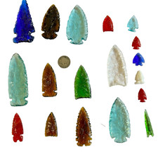 ARROWHEADS - GLASS HAND-MADE LOT of EIGHTEEN (18) VARIETY SHAPES, SIZES, COLORS picture