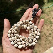 Goddess KALI Nar Mund Mala ROSARY Carved Skull 108+1 Prayer Beads 8mm size picture