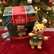 VTG Hallmark Keepsake Fiddlin Bear Ornament Collectible Artist Signed LaDene 91 picture