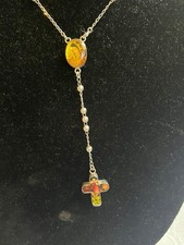 VTG 925 Silver Rosary with Our Lady of Guadalupe & Dried Flowers Crucifix Mexico picture
