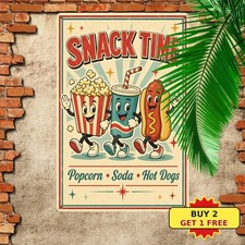 Dancing Snacks Soda Popcorn Sign Retro Movie Theater Metal Tin Sign 8x12 picture