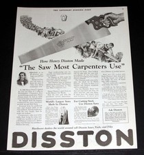 1924 OLD MAGAZINE PRINT AD, HENRY DISSTON SAWS, THE SAW MOST CARPENTERS USE picture