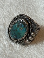 Vintage Navajo TURQUOISE Sterling Silver RING size 9+ picture