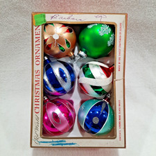 Vintage 1960s Glass Christmas Ornaments 5 Poland, 1 USA, Multicolor 3