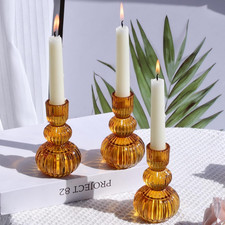 Amber Candlestick Holders Set of 6 4.3