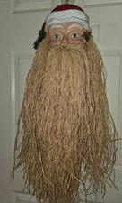 Vintage Large Paper Mache Santa Face Wall Hanging Raffia Beard 33