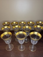 Vintage Tiffin Franciscan Gold Rim Crystal Wine Goblets Glasses Set of 12 picture