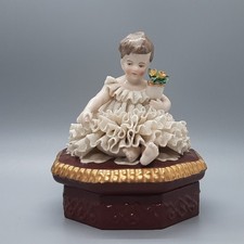 Dresden Lace Baby Trinket Box Germany Crown N picture